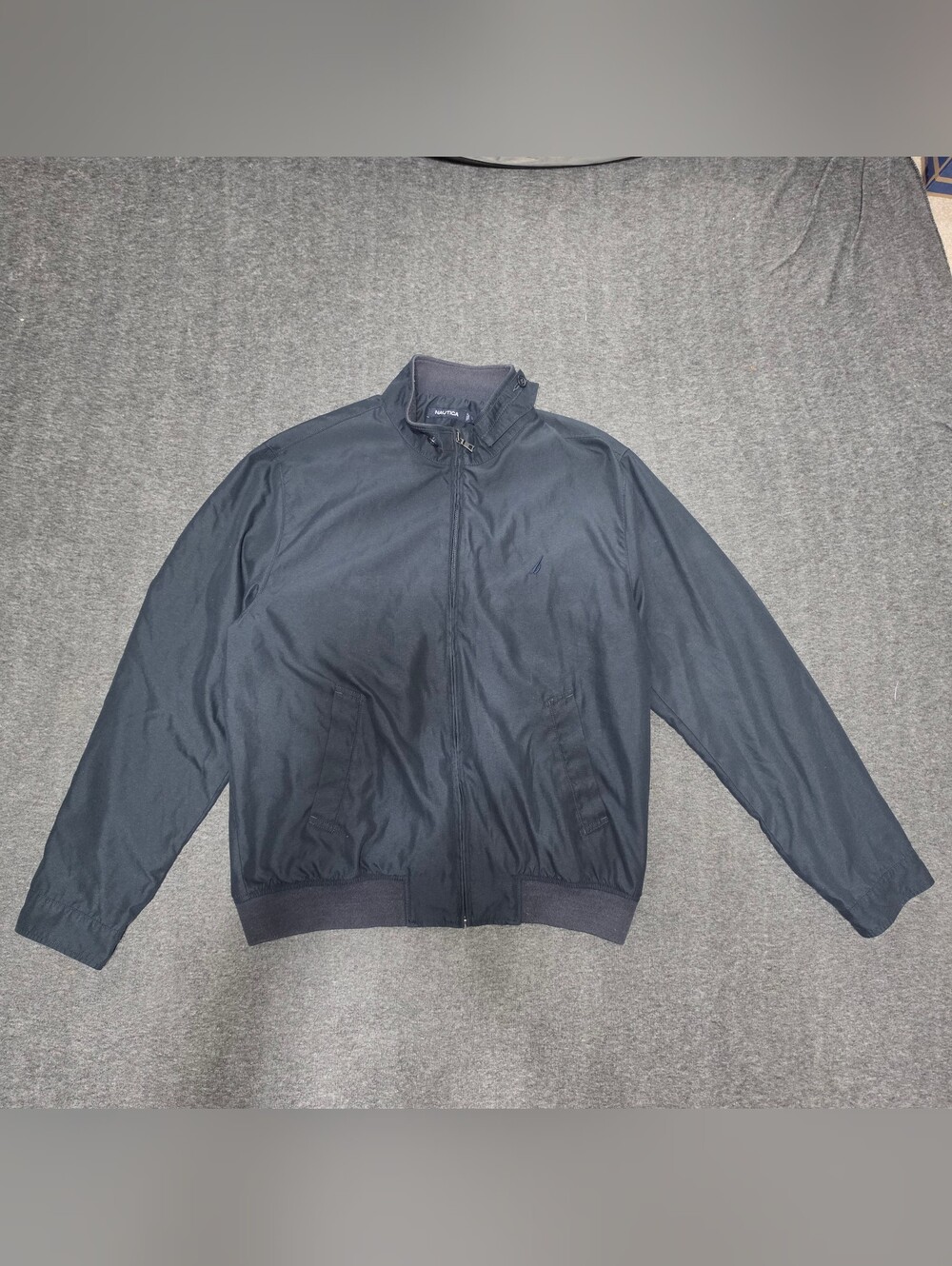 Nautica Mens Large Navy Blue Full Zip Harrington Bomber Jacket Lightweight